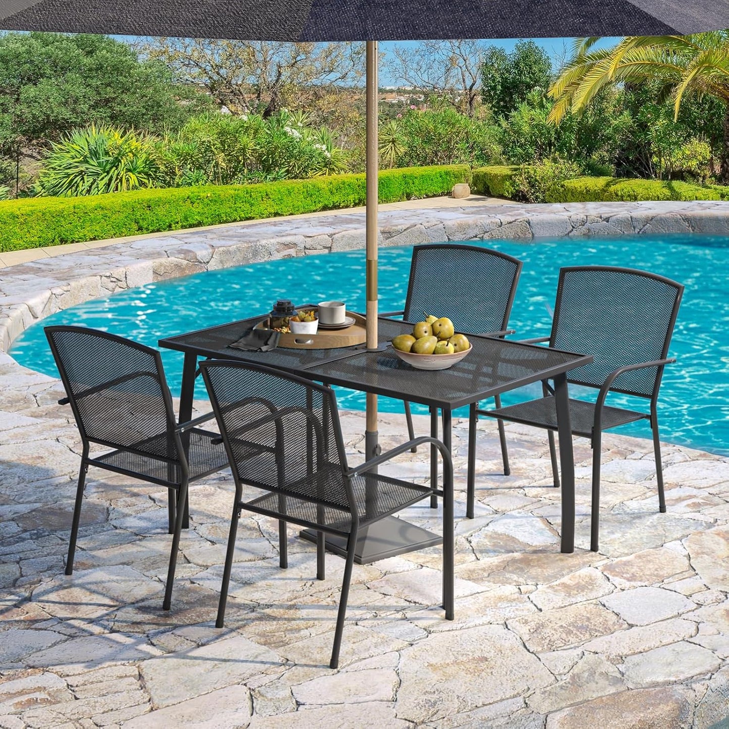 YODOLLA 51"x31" Outdoor Patio Dinning Table for 6 with 1.73" Umbrella Hole