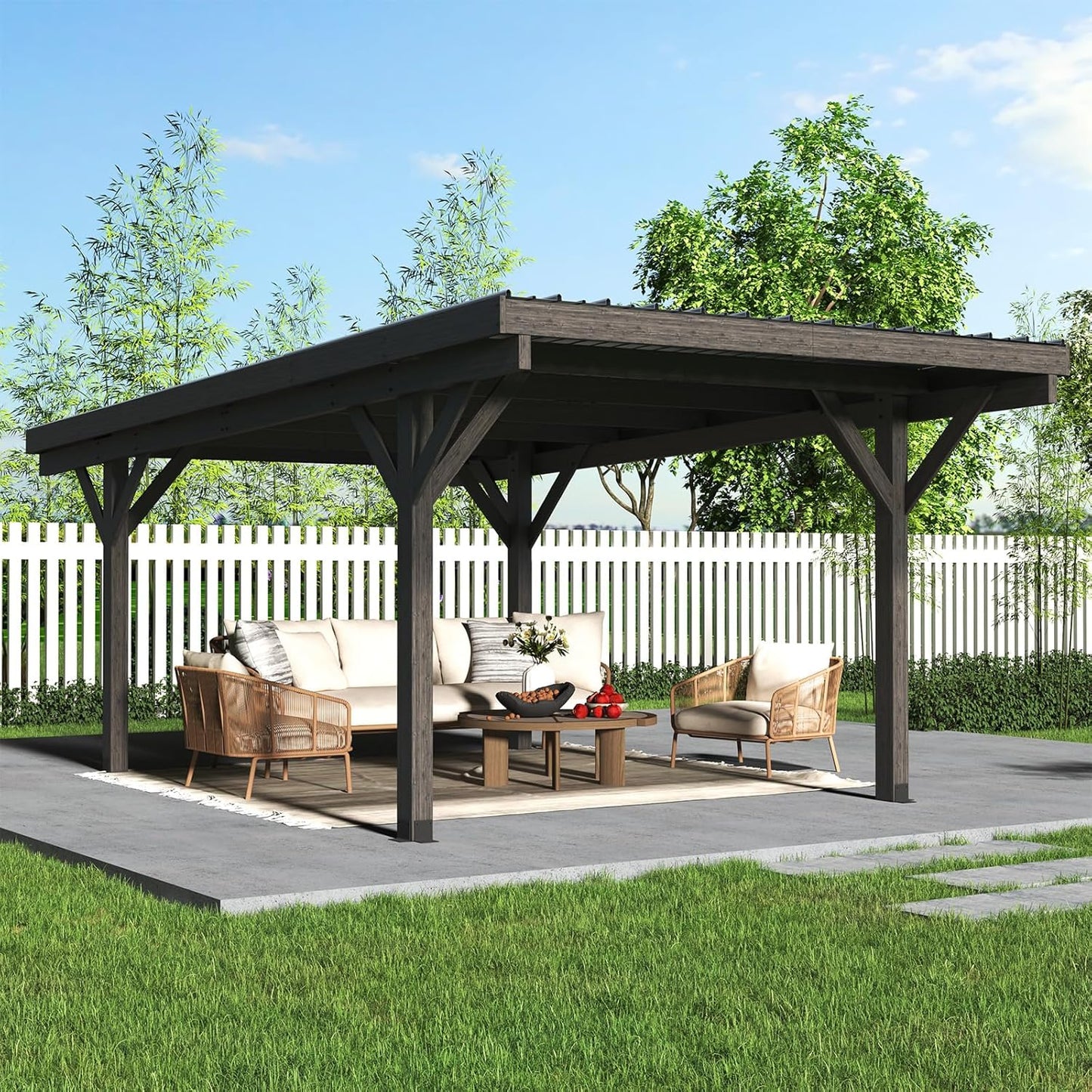 YODOLLA 12'x17' Wood Gazebo, Hardtop Outdoor Pergolas for Patio