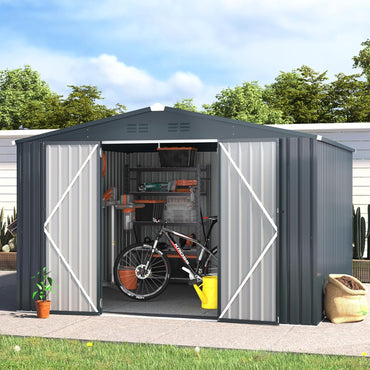 YODOLLA 10'x10' Metal Storage Shed, Dark Grey