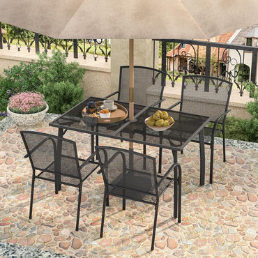 YODOLLA 51"x31" Outdoor Patio Dinning Table for 6 with 1.73" Umbrella Hole