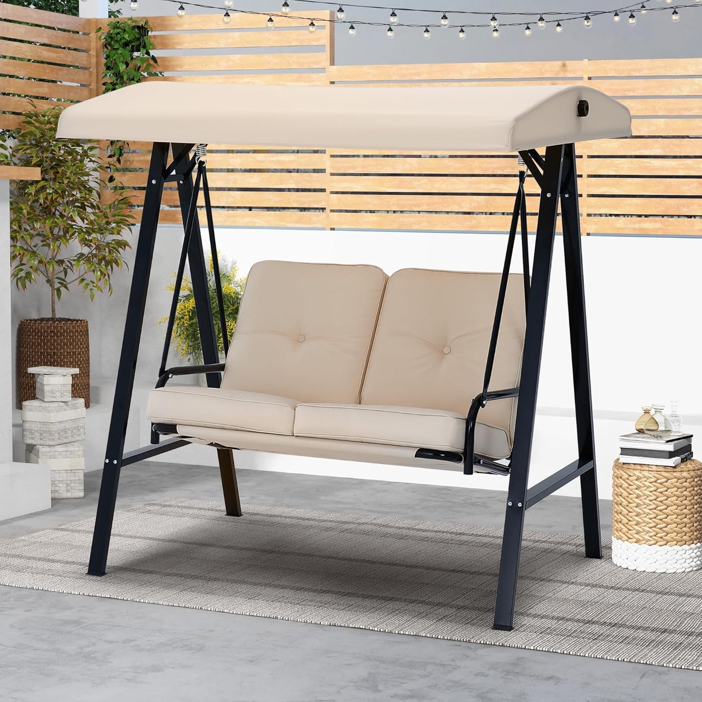 YODOLLA Patio Swing Chair 2-Seat for Adult, Beige
