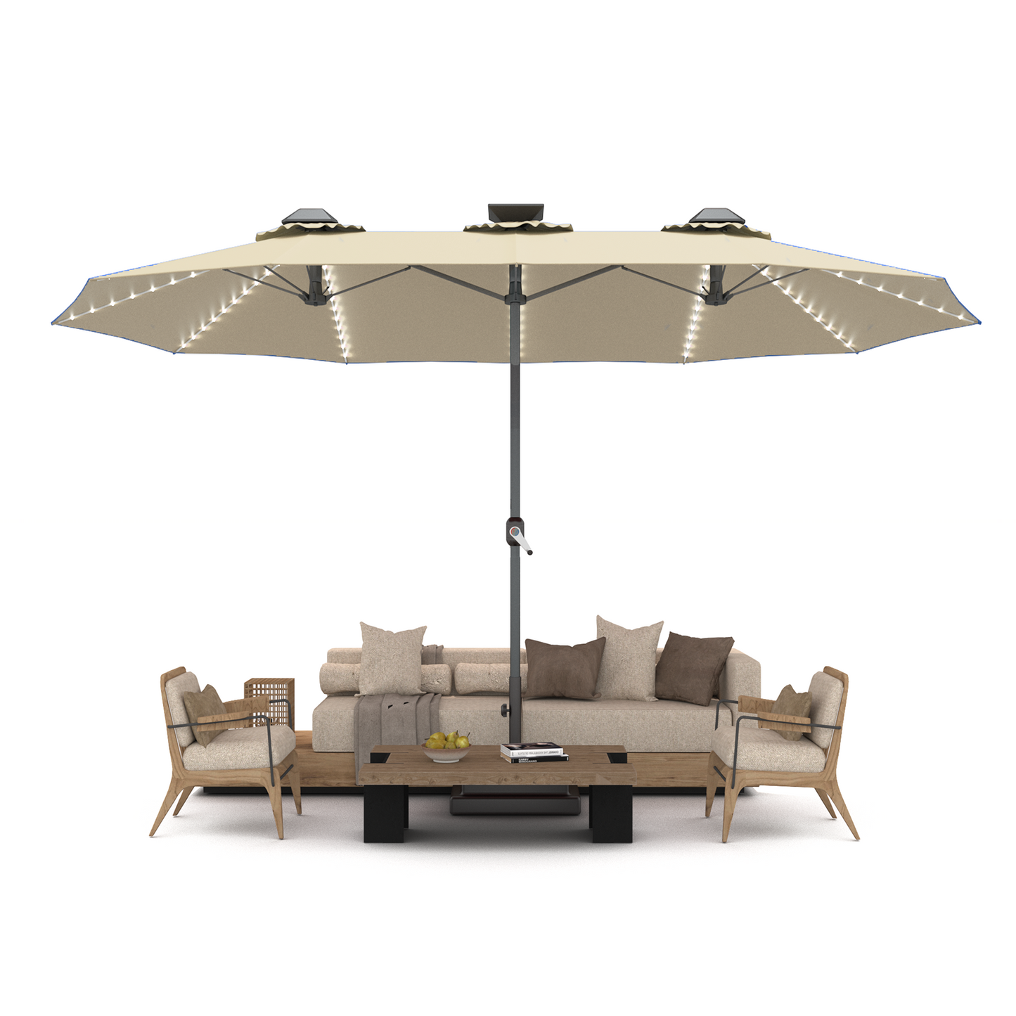 YODOLLA 15ft Patio Umbrella with Solar Lights, Beige