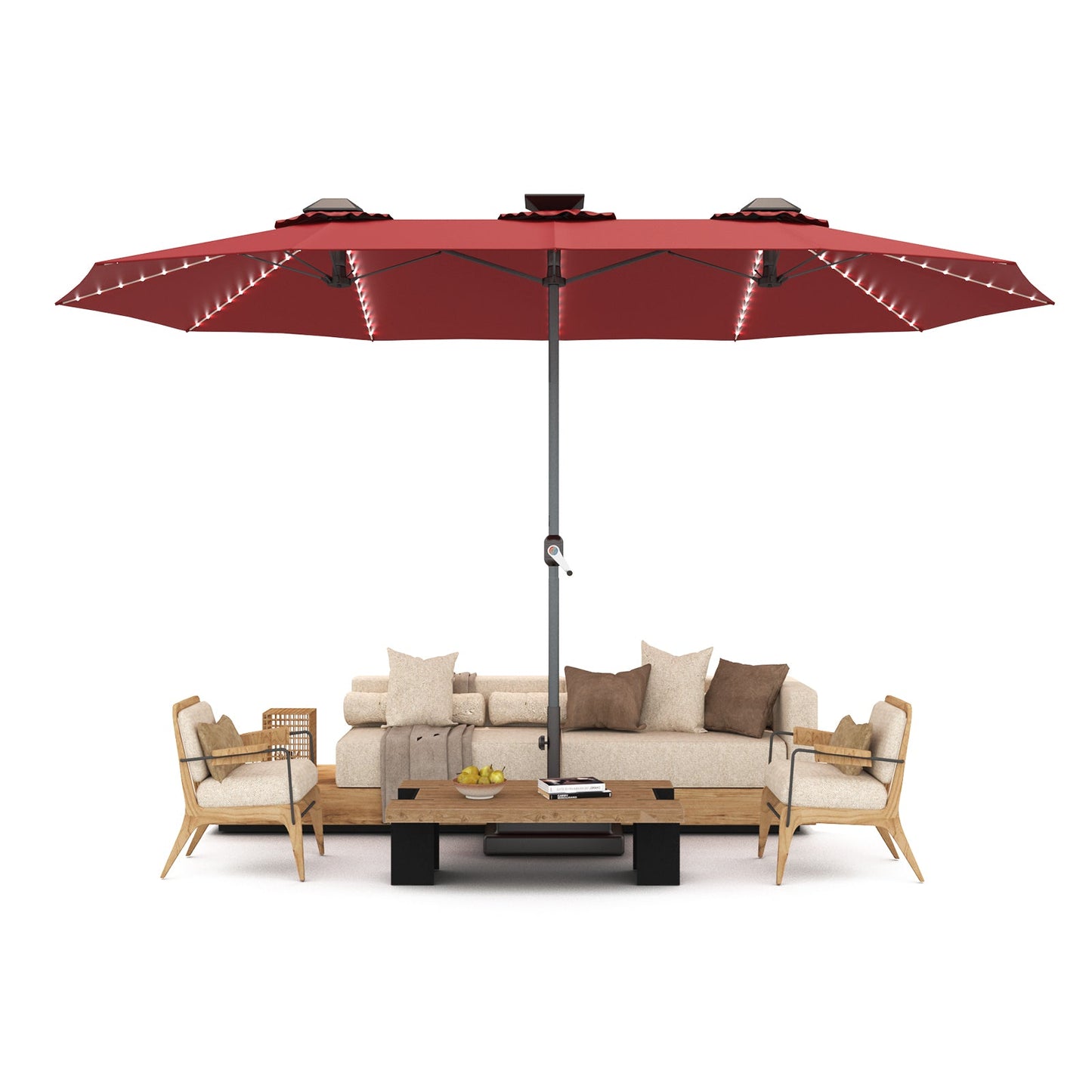 YODOLLA 15ft Patio Umbrella with Solar Lights, Red