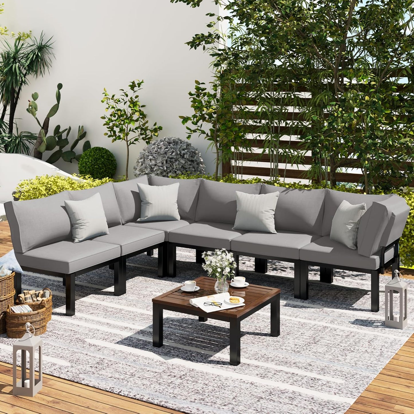 YODOLLA 7 Piece Outdoor Patio Furniture Set Metal Patio Sectional Conversation Sofa