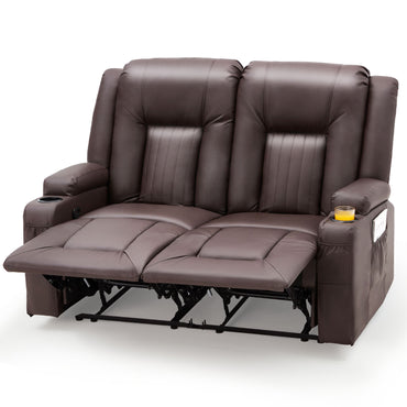 YODOLLA Reclining Loveseat Double Recliner Home Theater Seating, Brown