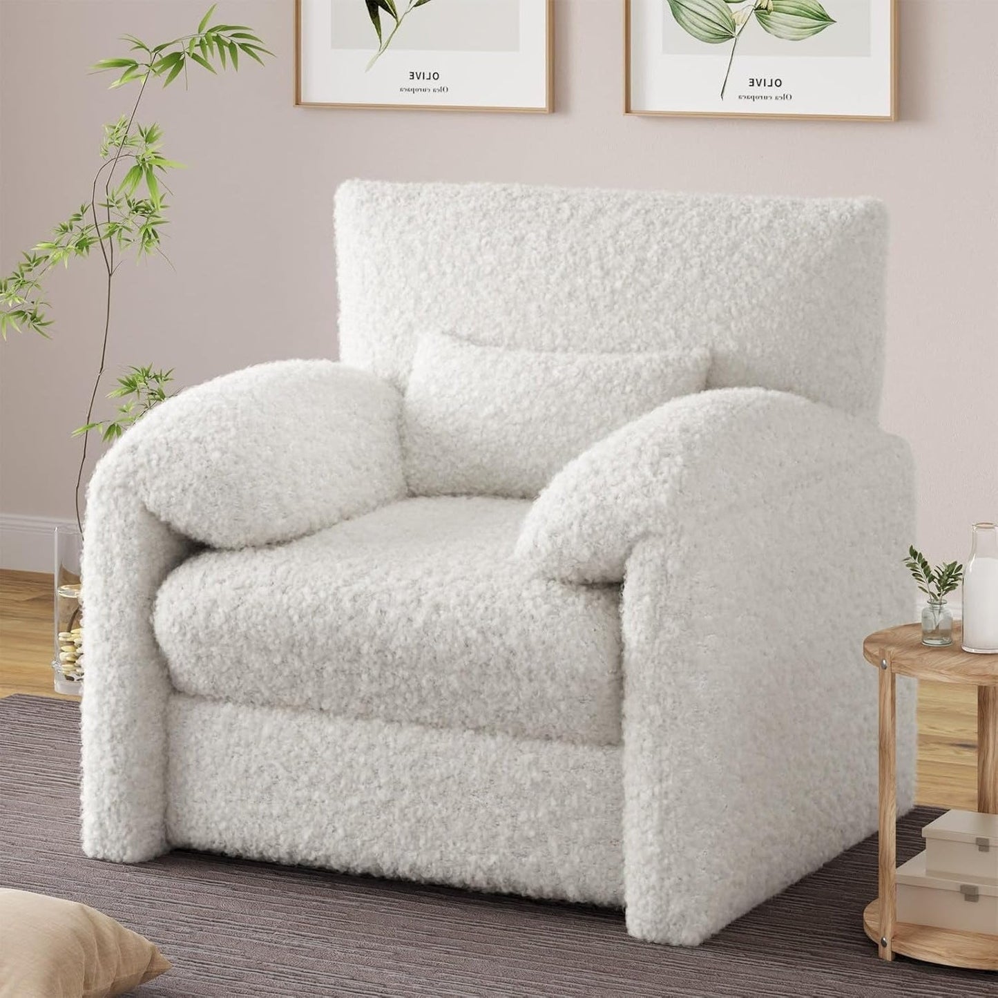 YODOLLA Oversized Armchair, Chenille Mid Century Accent Chair, Comfy Upholstered Single Sofa, Extra Wide Reading Chairs
