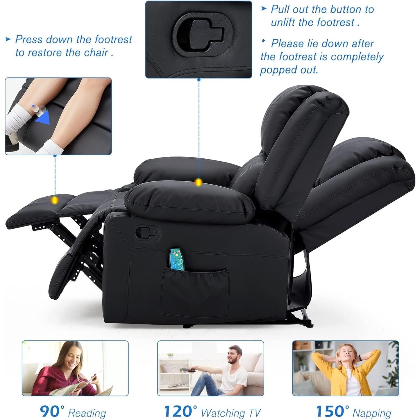 YODOLLA 2 Seat Loveseat Recliner with Heat&Massage Function, Faux Leather Black