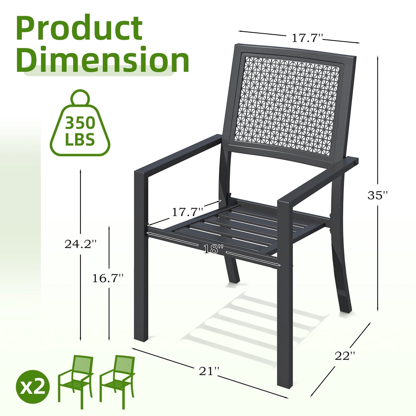 YODOLLA Outdoor Metal Dining Chairs, Set of 2