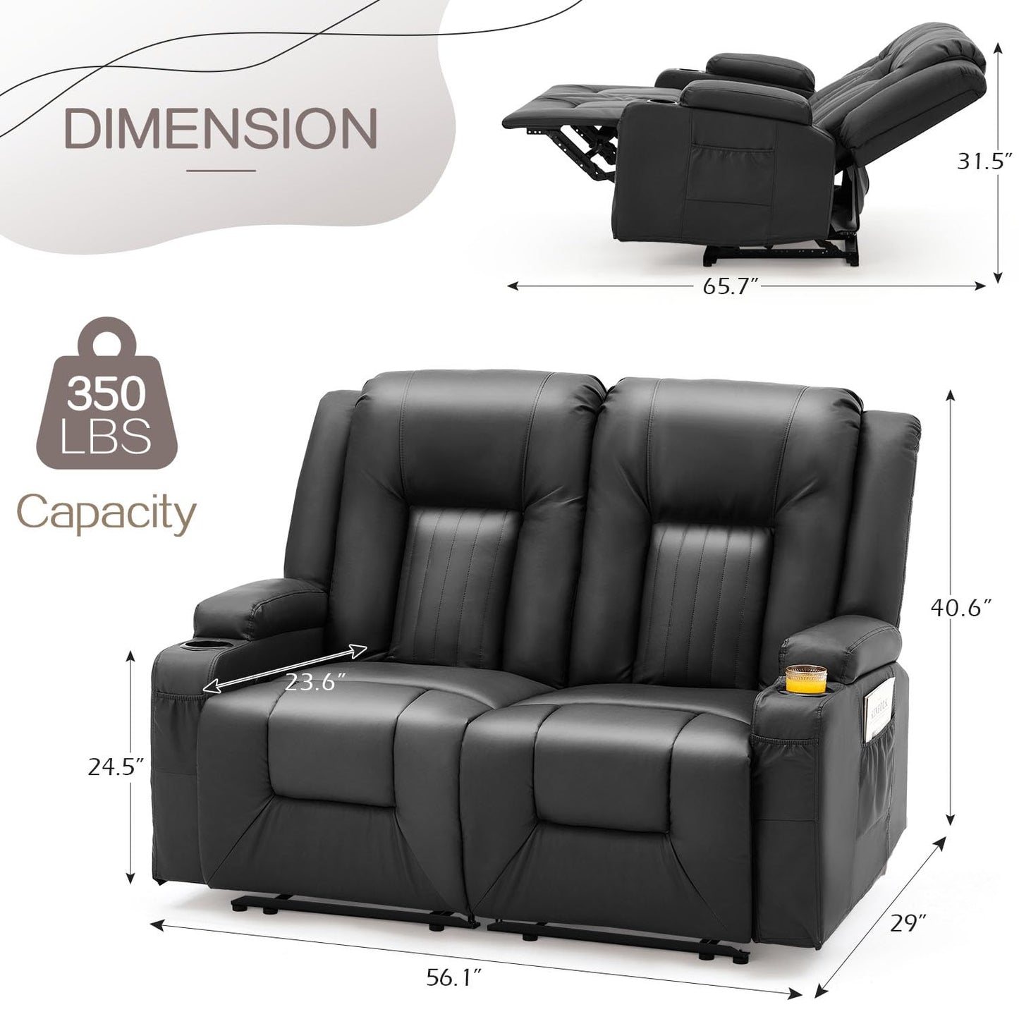 YODOLLA Double Recliner, Home Theater Seating