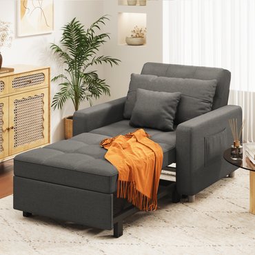 YODOLLA Sleeper Chair, 3-1 Convertible Chair Bed Pull Out Single Sofa Bed, Modern Grey