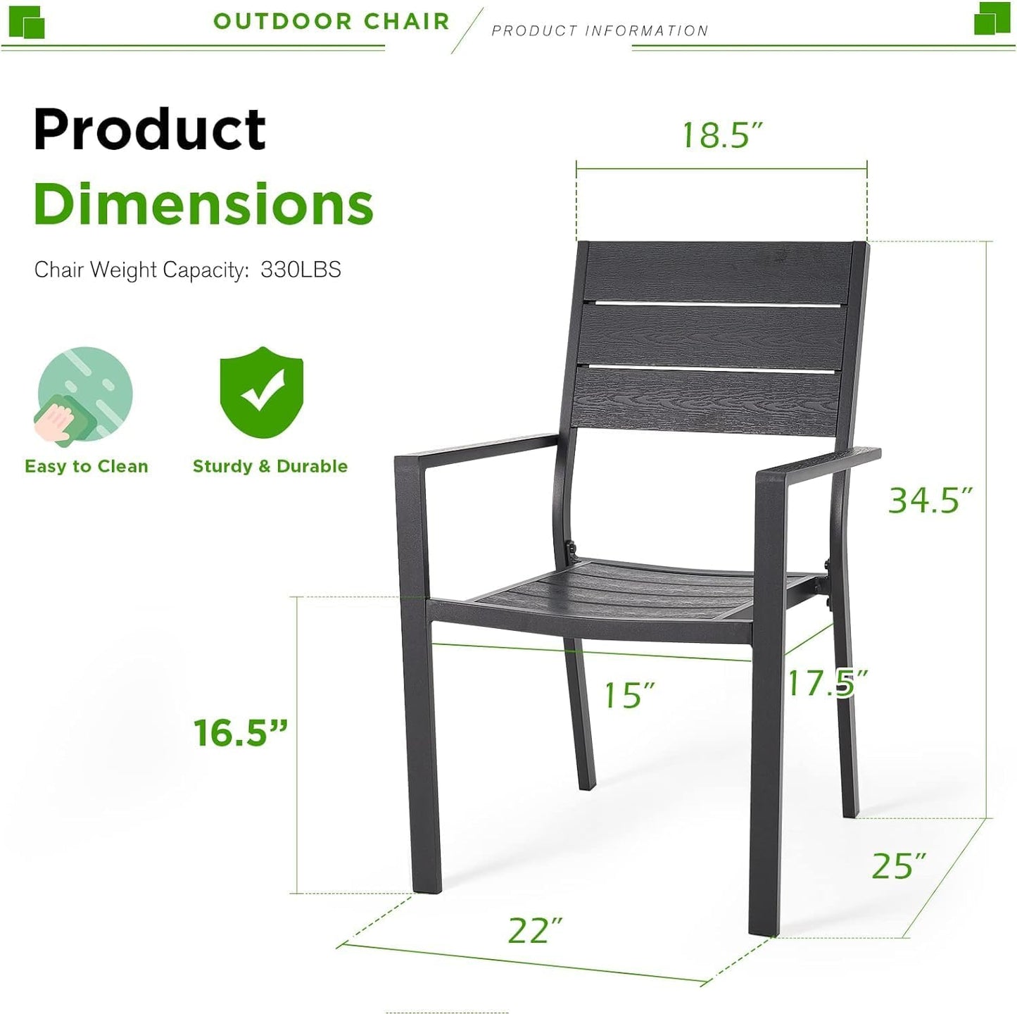 YODOLLA 4 Pieces Aluminum Frame Outdoor Dining Chairs