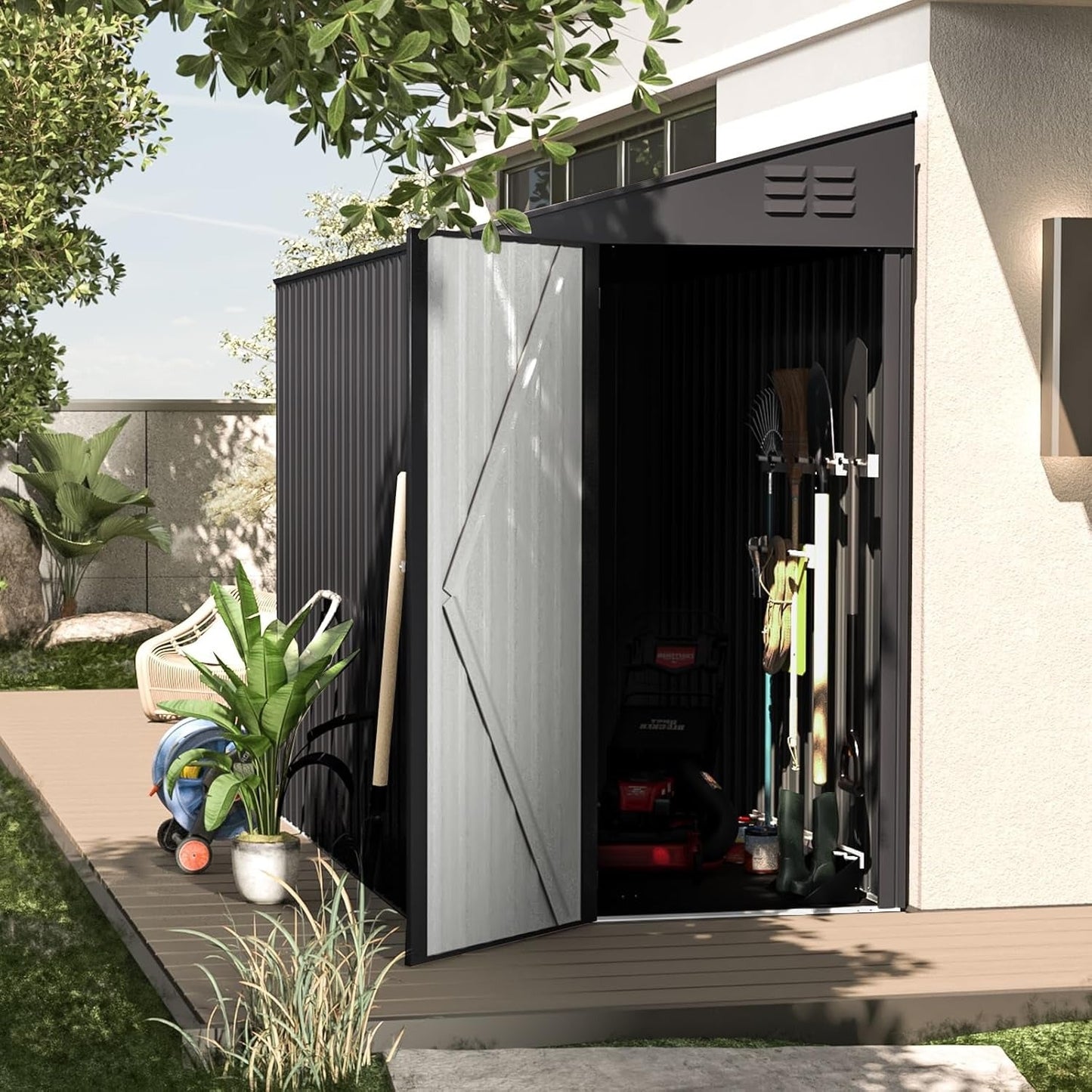 YODOLLA 4' x 7' Outdoor Lean to Storage Shed, Dark Grey