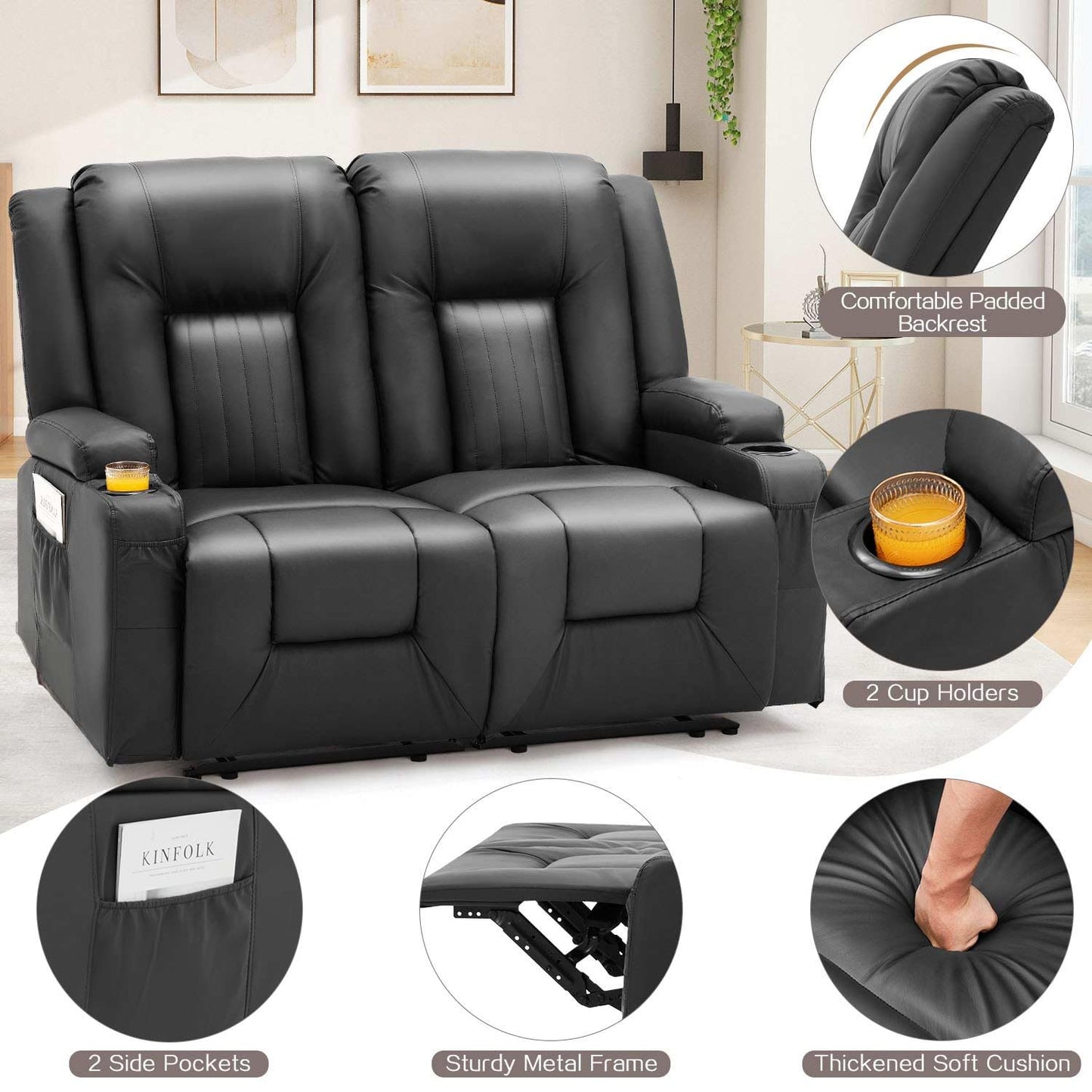 YODOLLA Double Recliner, Home Theater Seating