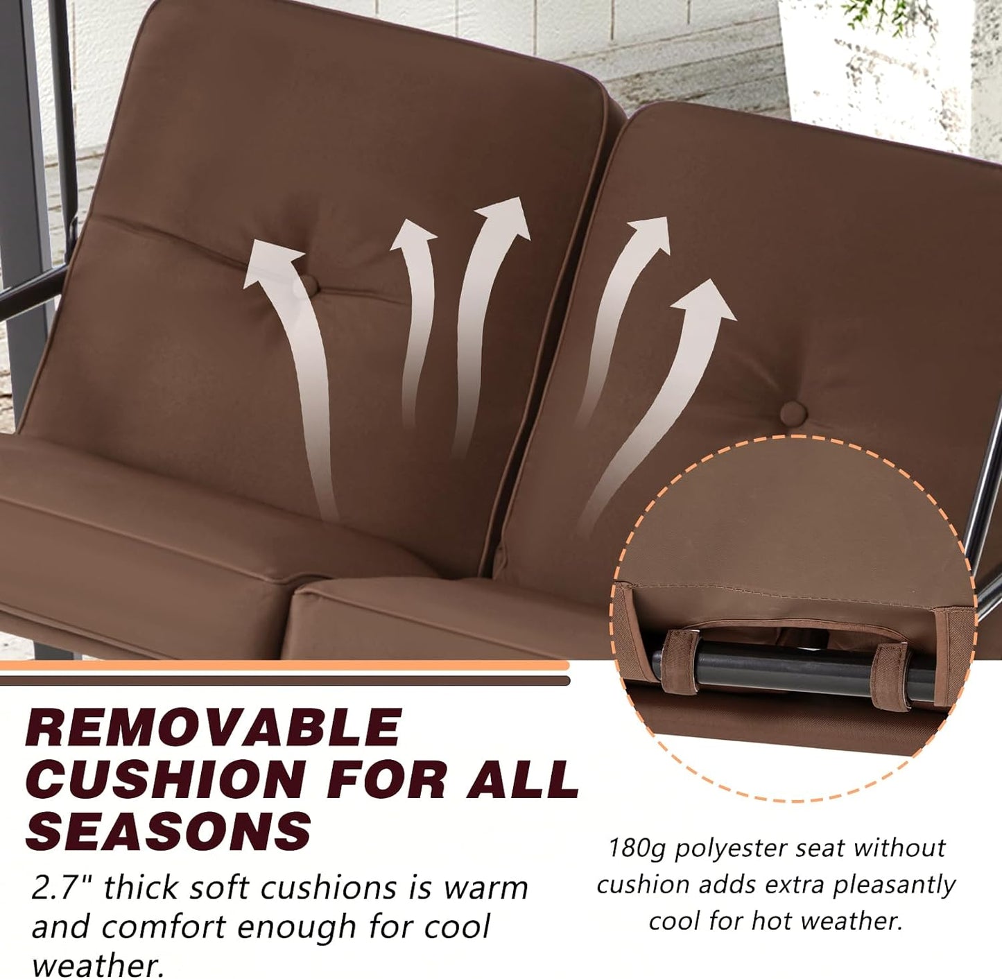 YODOLLA Patio Swing Chair 2-Seat for Adult, Brown