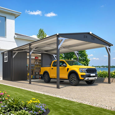 YODOLLA 12'×23' Outdoor Storage Shed with Heavy Duty Metal Weather-Resistant Carport