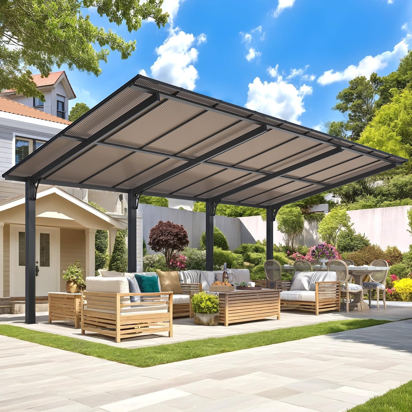 YODOLLA 20' x 10' Freestanding Gazebo Outdoor Pergola Lean to Hardtop Gazebo Carport