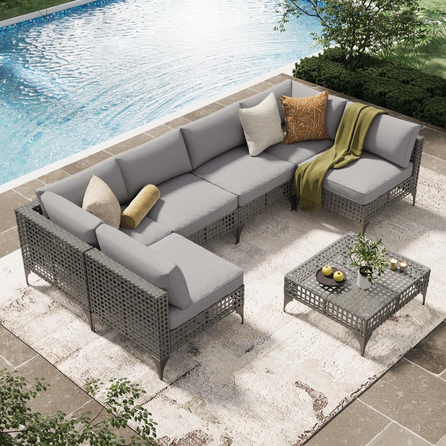 YODOLLA 7-Piece Patio Furniture Set PE Rattan Wicker Conversation Set
