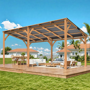YODOLLA 20' x 10' Outdoor Wood Gazebo Lean to Hardtop Cedar Pergolas