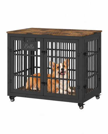 YODOLLA 38" Dog Crate Furniture Heavy Duty Dog Kennel Indoor with Name Tag