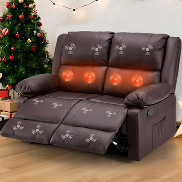 YODOLLA 2 Seat Loveseat Recliner with Heat&Massage Function, Faux Leather Brown