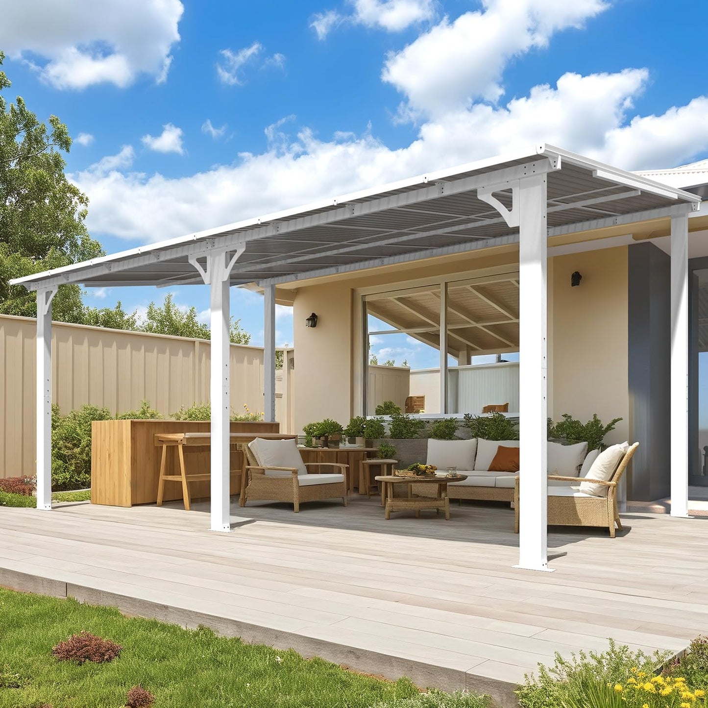 YODOLLA 16' x 10' Gazebo Outdoor Wall-Mounted Hard Top Lean to Metal Pergolas, White