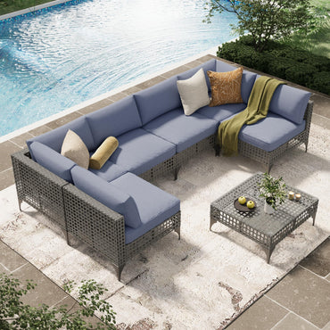 YODOLLA 7-Piece Patio Furniture Set PE Rattan Wicker Conversation Set