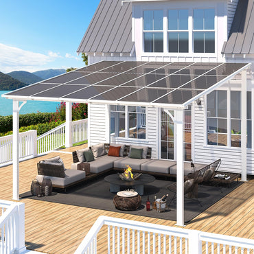 YODOLLA 12' x 12' Gazebo Outdoor Pergola Large Wall-Mounted Lean to Metal Gazebo, White