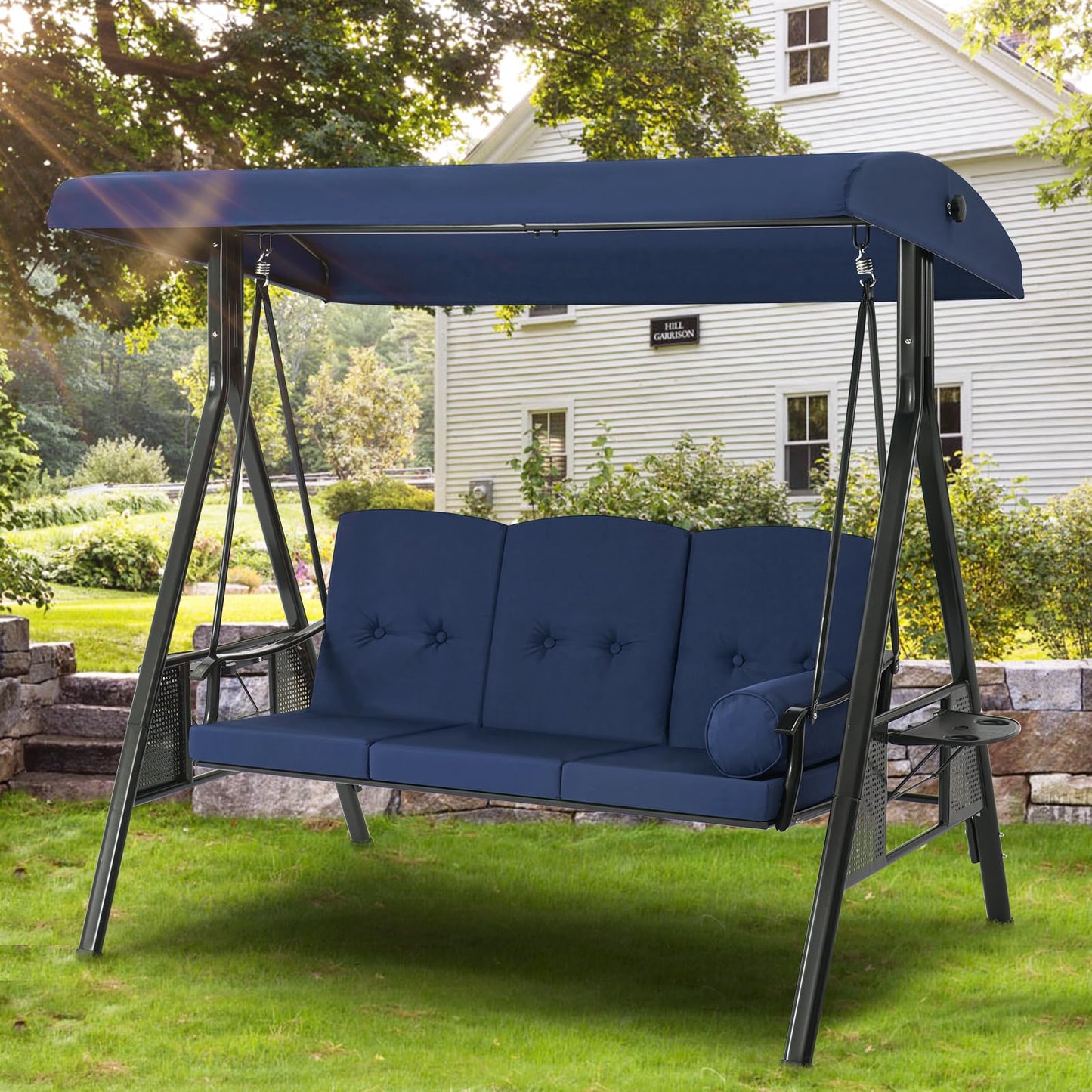 YODOLLA 3-Seat Patio Porch Swing Chair, Blue