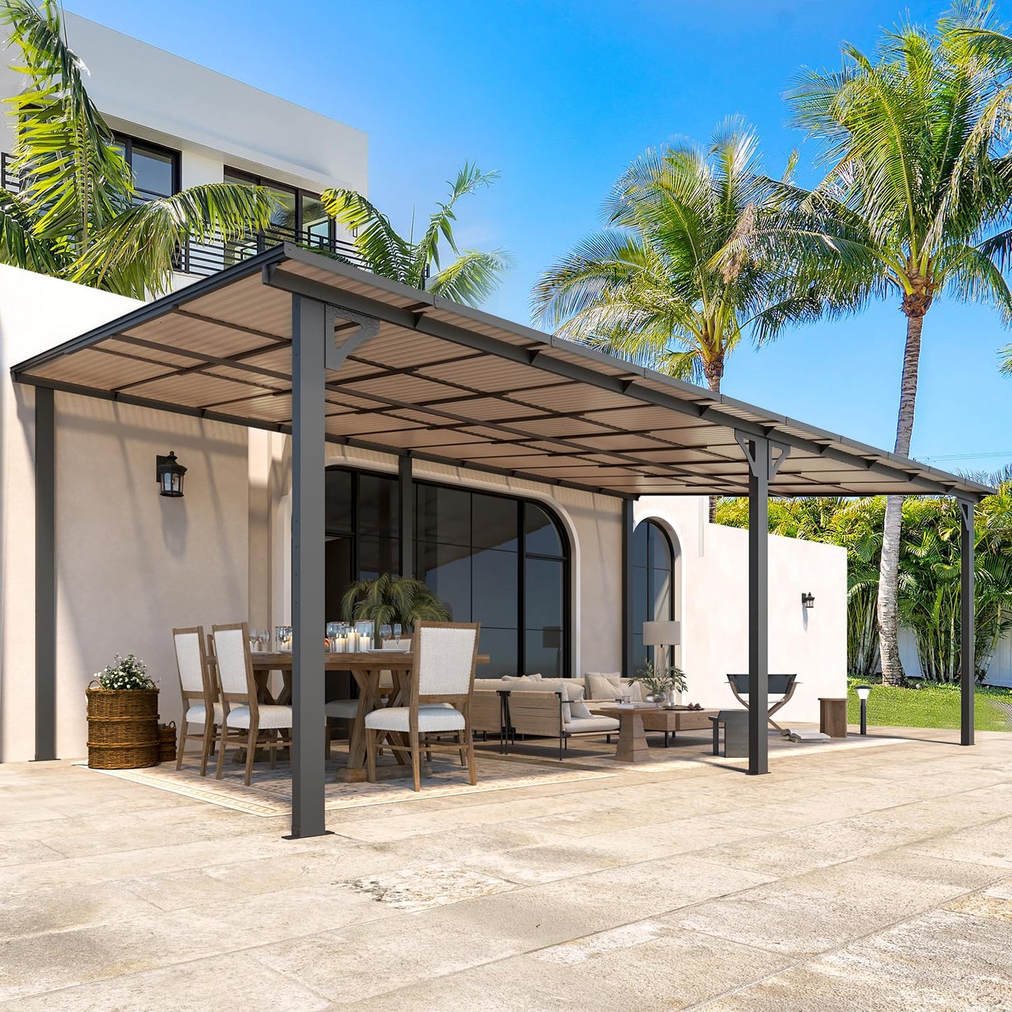YODOLLA 20' x 12' Gazebo for Patio, Large Wall-Mounted Hard Top Lean-to Gazebo Pergola