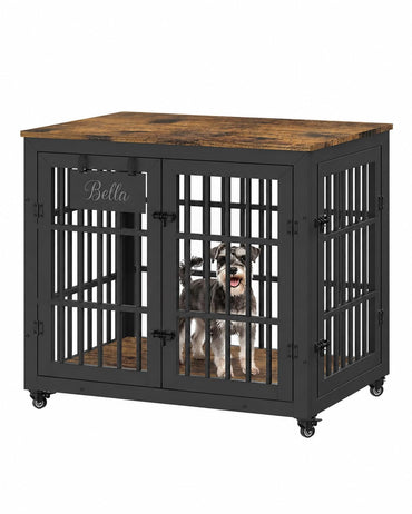 YODOLLA 32" Dog Crate Furniture Heavy Duty Dog Kennel Indoor with Name Tag