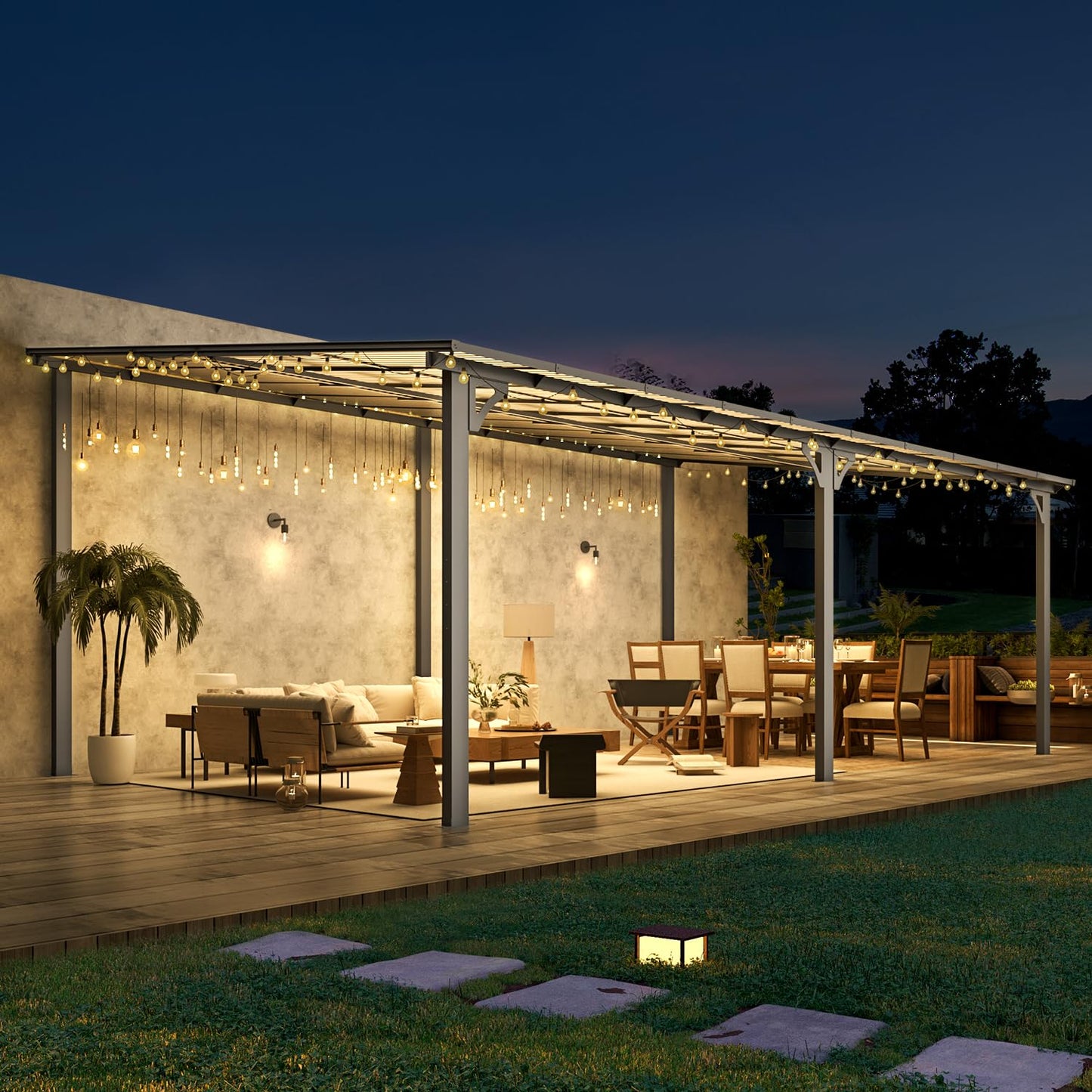 YODOLLA 20' x 12' Gazebo for Patio, Large Wall-Mounted Hard Top Lean-to Gazebo Pergola