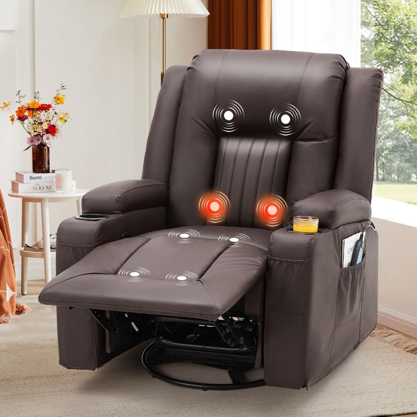 YODOLLA Recliner Chair with Heat&Massage, PU Leather Brown