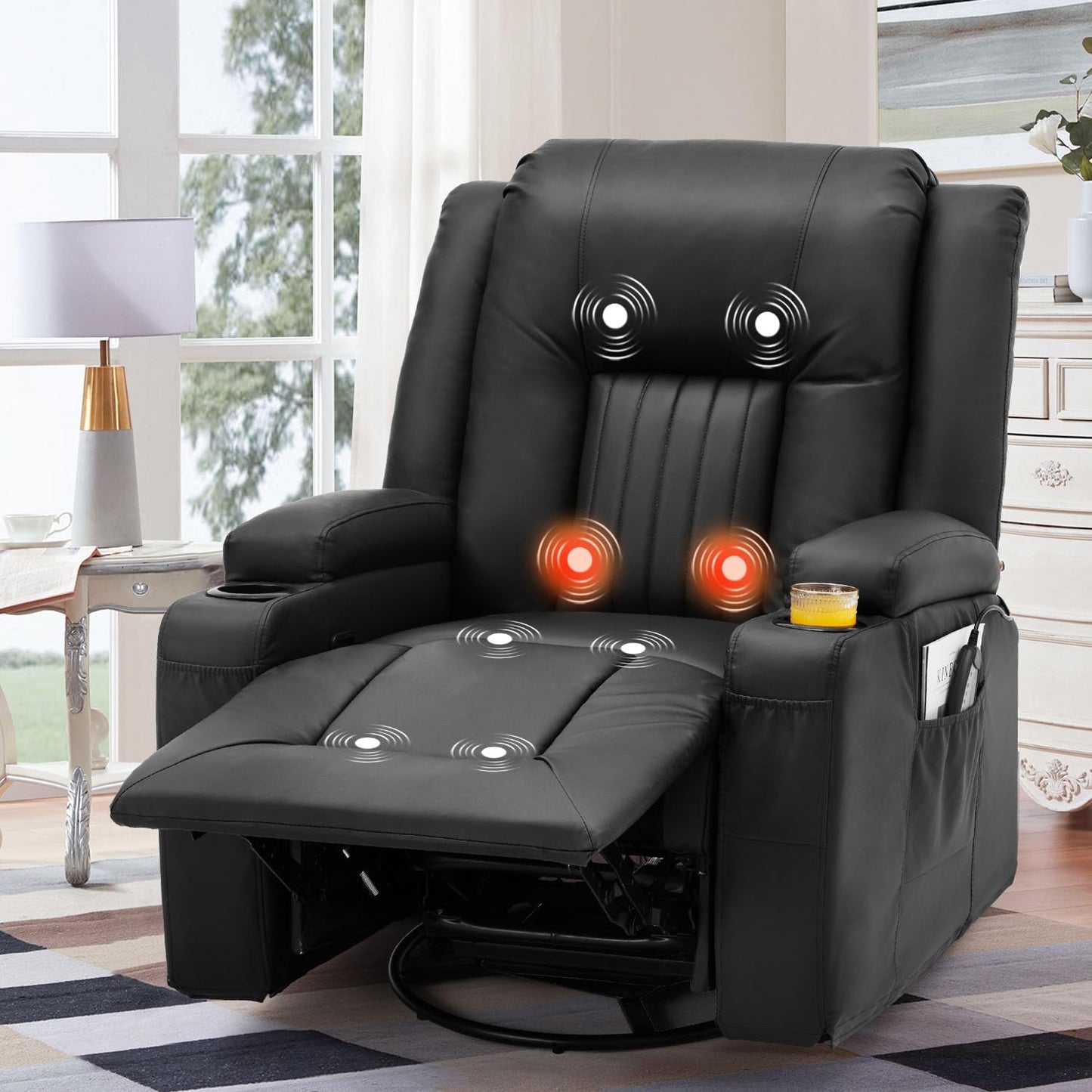 YODOLLA Recliner Chair with Heat&Massage, PU Leather Black