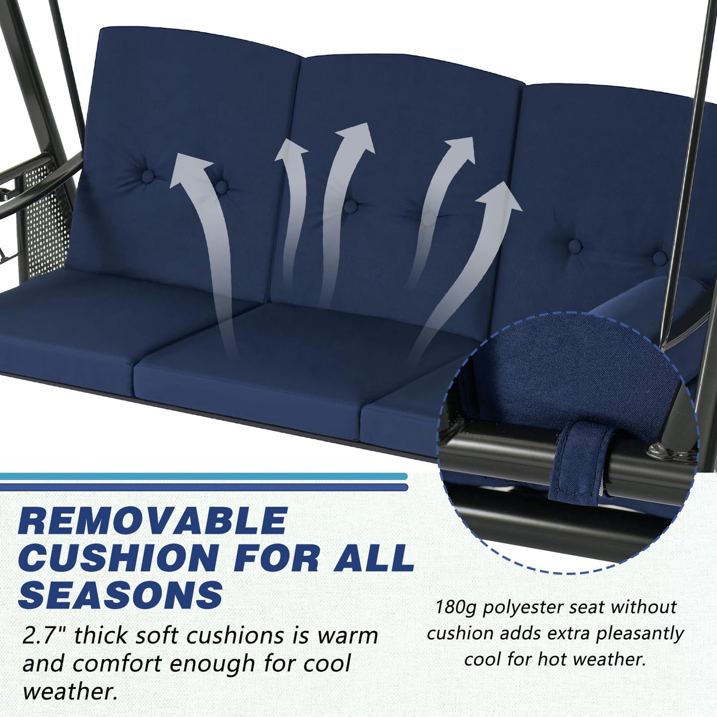 YODOLLA 3-Seat Patio Porch Swing Chair, Blue