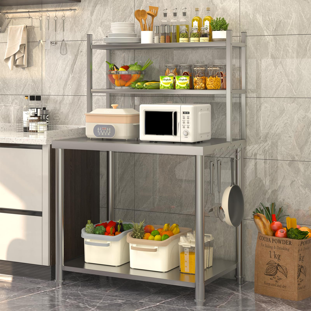 YODOLLA Stainless Steel Table with Shelves 30"x24"Work Prep Table for Kitchen