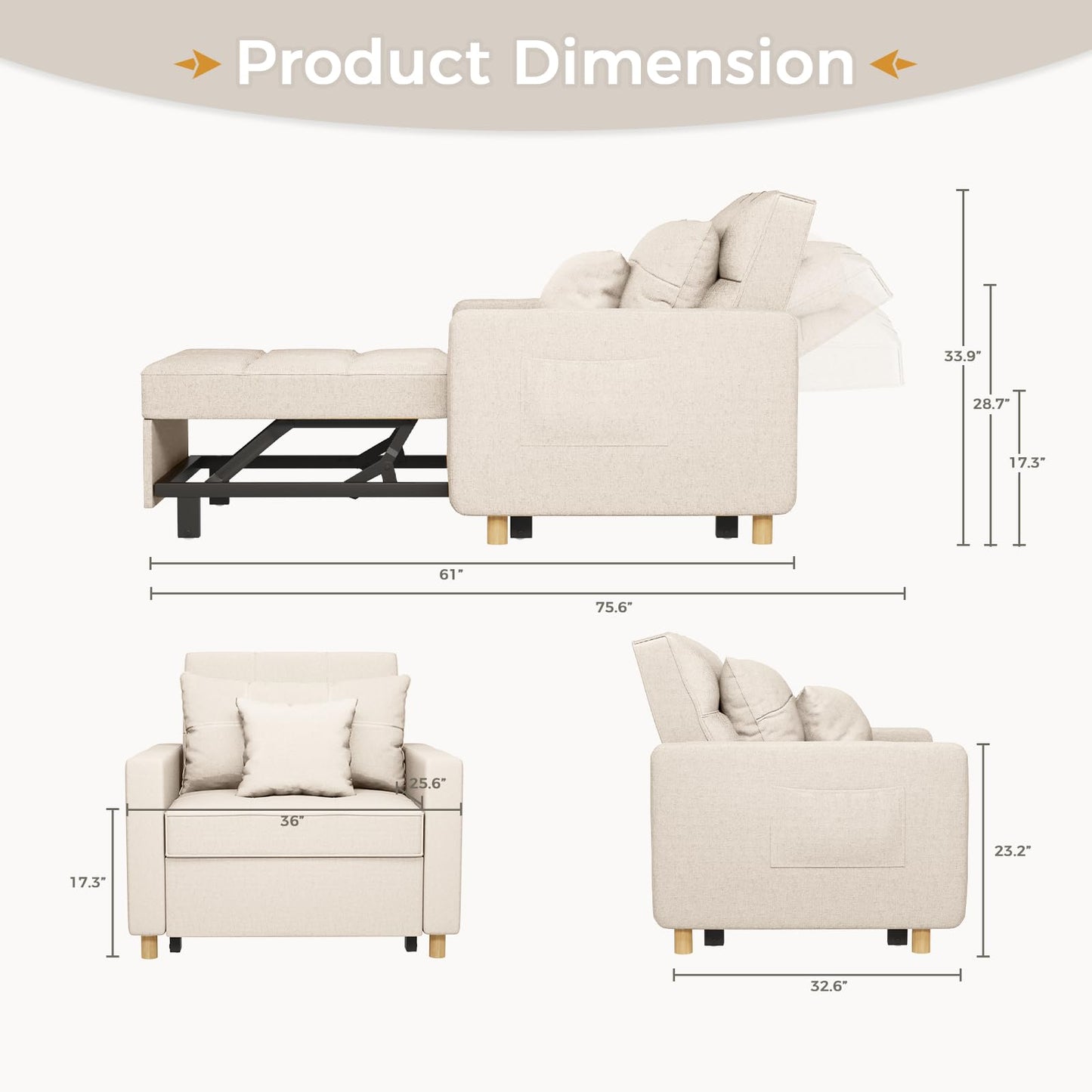 YODOLLA 3 in 1 Chair Bed Sleeper for Adults