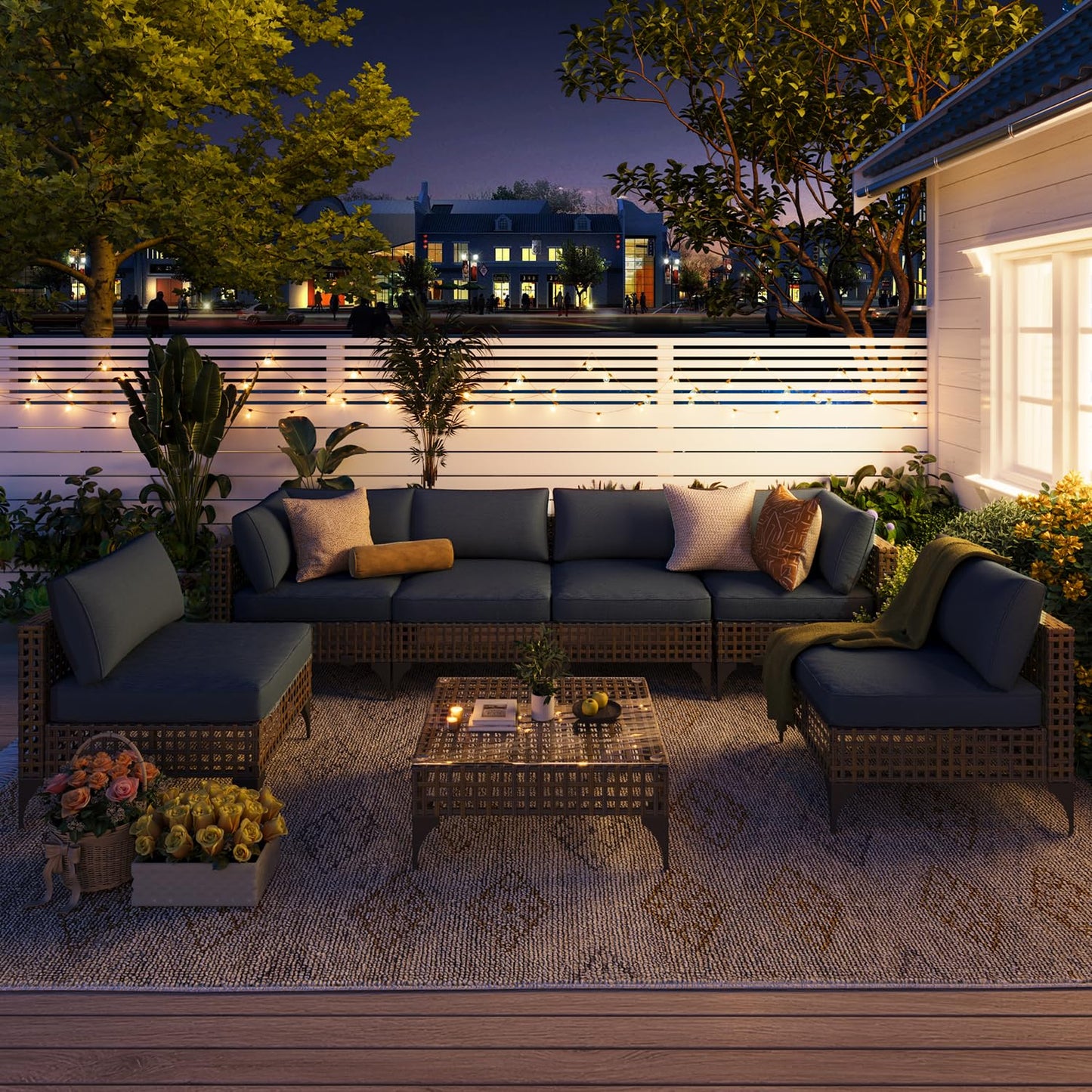 YODOLLA 7-Piece Patio Furniture Set PE Rattan Wicker Conversation Set