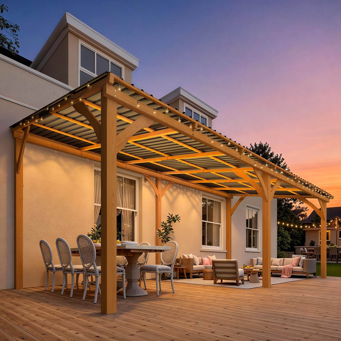 YODOLLA 20' x 10' Outdoor Wood Gazebo Lean to Hardtop Cedar Pergolas