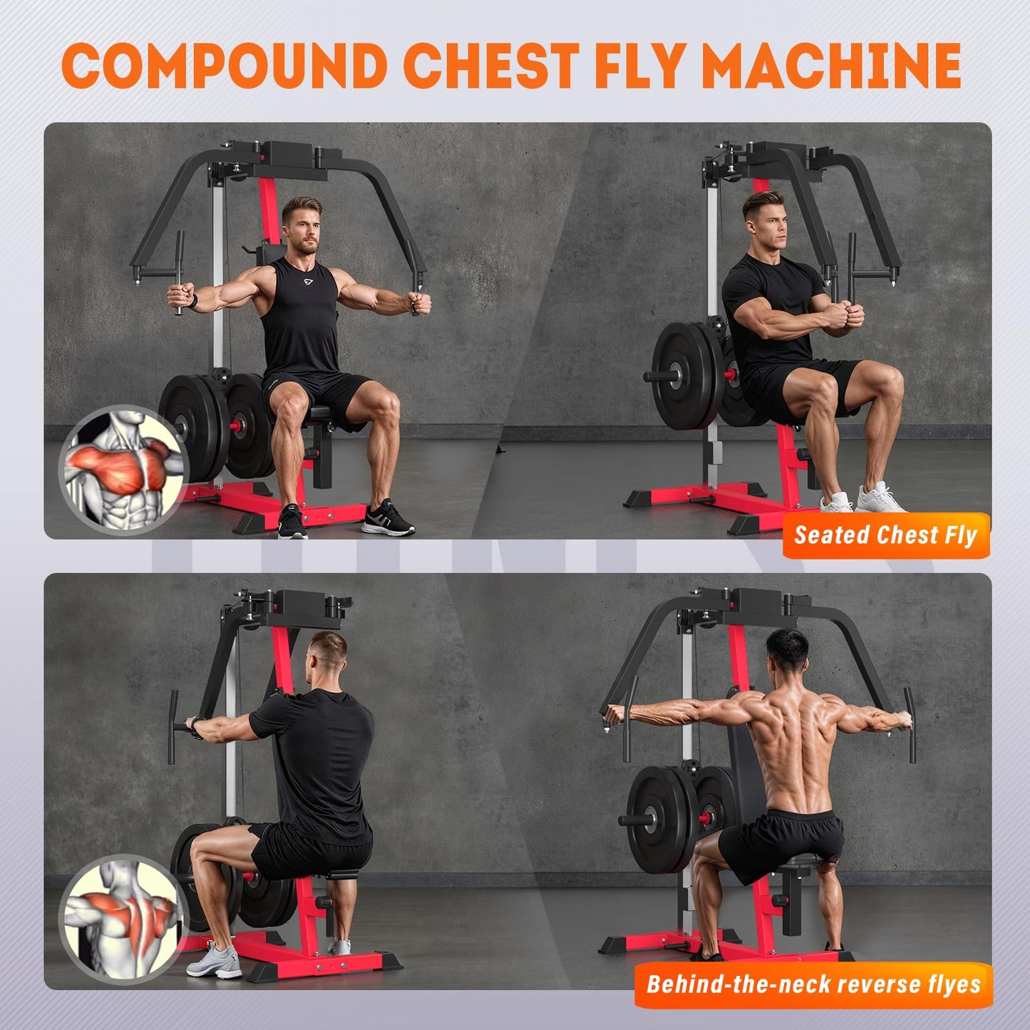 YODOLLA 450lbs Adjustable Chest Fly Machine, PEC Deck Fly and Reverse Delt Machine