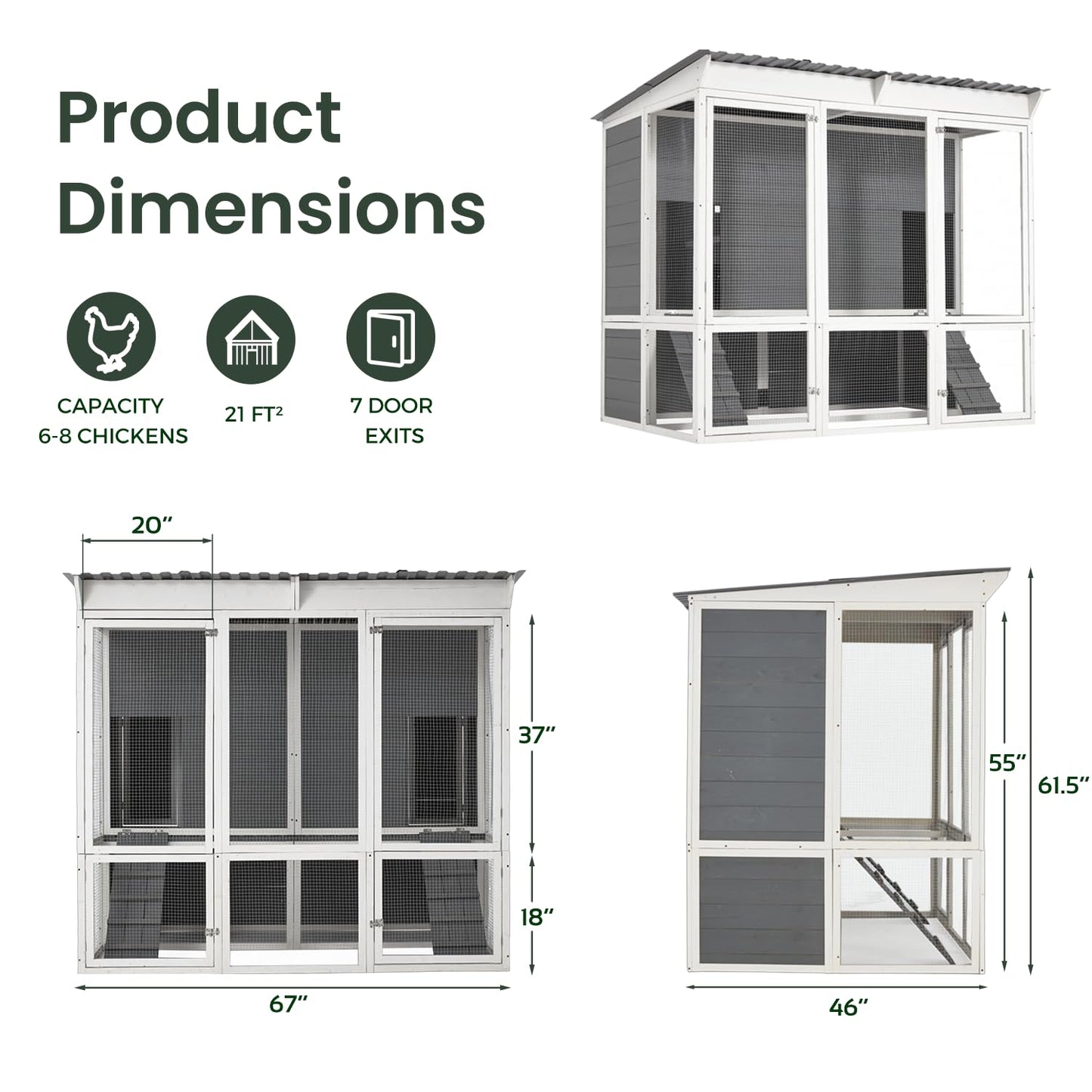 YODOLLA 67'' Extra Large Wood Chicken Coop with Run
