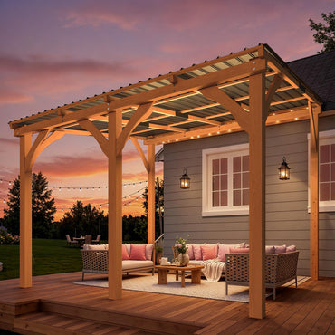YODOLLA 10' x 10' Outdoor Wood Gazebo Lean to Hardtop Cedar Pergolas