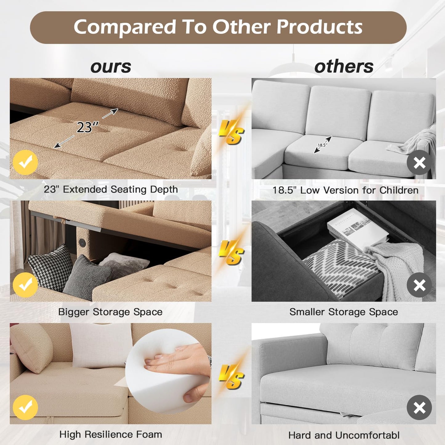 YODOLLA 83.5" Teddy Fleece Sleeper Sofa Sectional Sofa Bed Couches, Beige