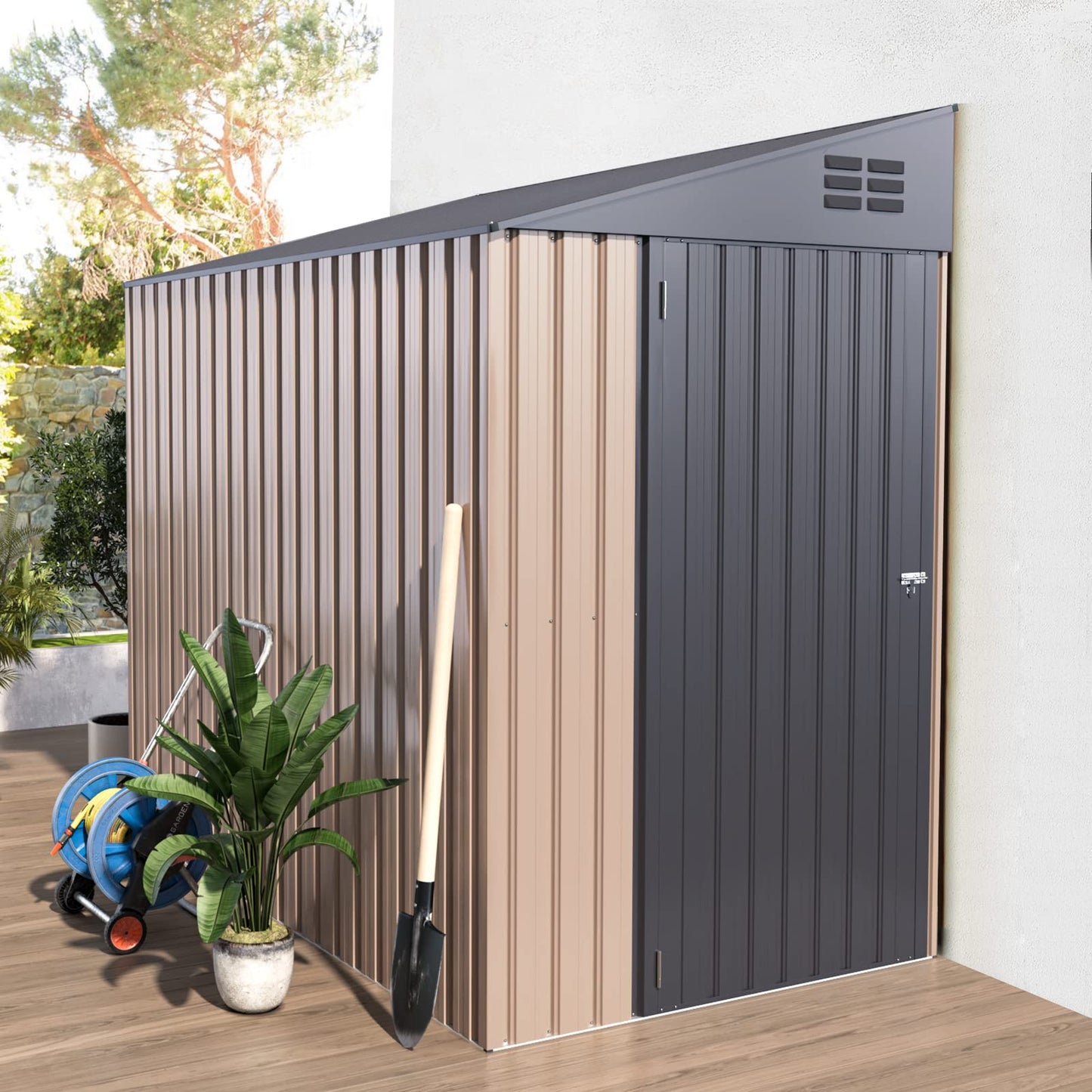 YODOLLA 4' x 7' Outdoor Lean to Storage Shed