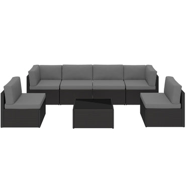 YODOLLA 7-Piece Outdoor Patio Furniture Set with Cushions and Tea Table, Black & Grey