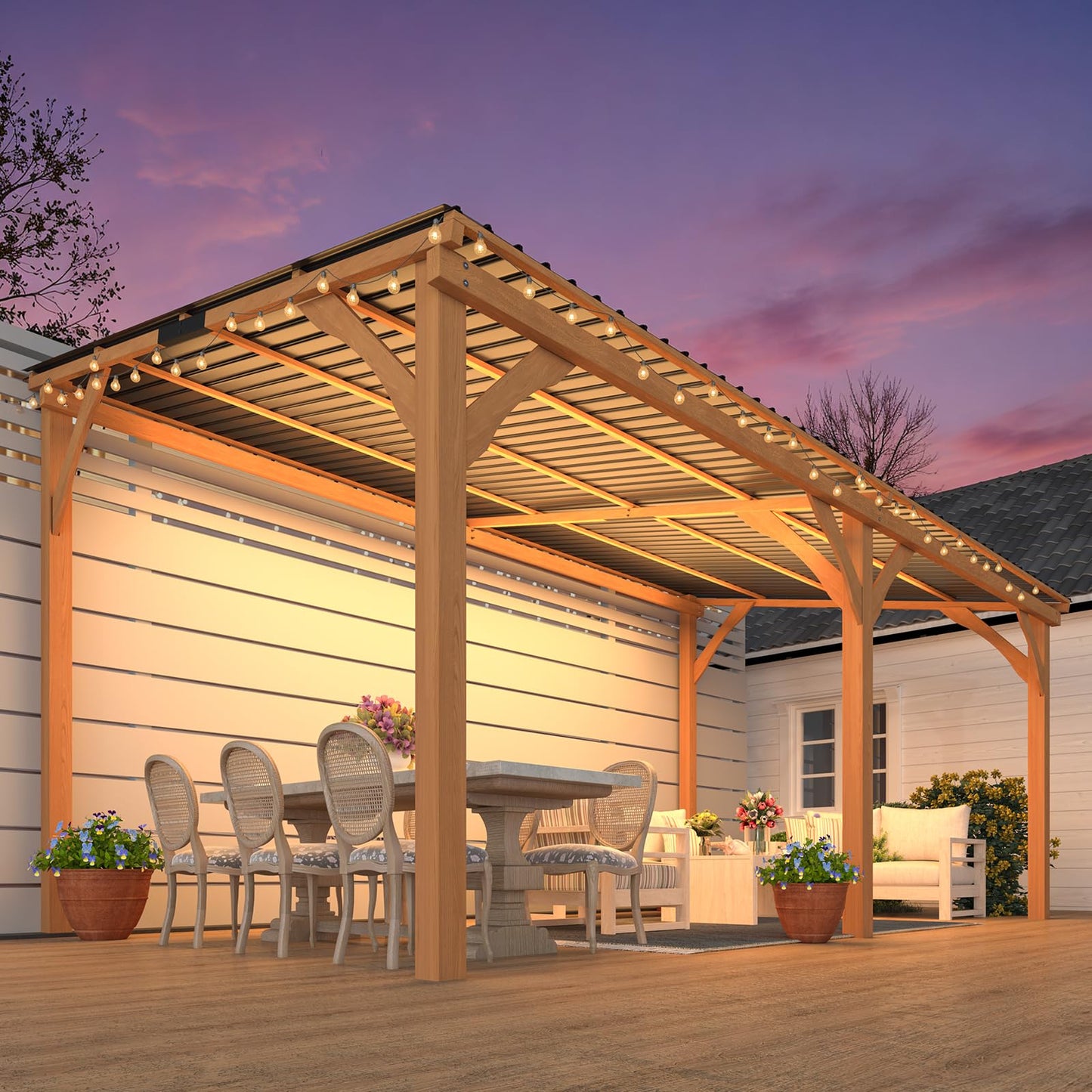 YODOLLA 16' x 10' Outdoor Wood Gazebo Lean to Hardtop Cedar Pergolas