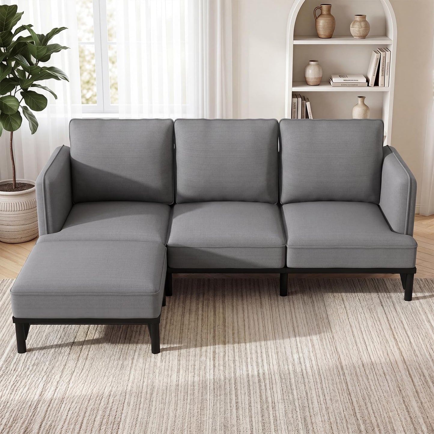 YODOLLA 3 Seater Sofa Bed with Ottoman, Modular Sofa Cloud Couch Lounge