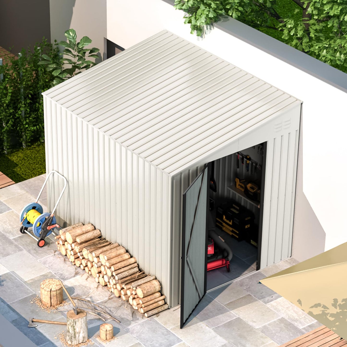 YODOLLA 6' x 8' Lean to Storage Shed Outdoor Storage Cabinet, White