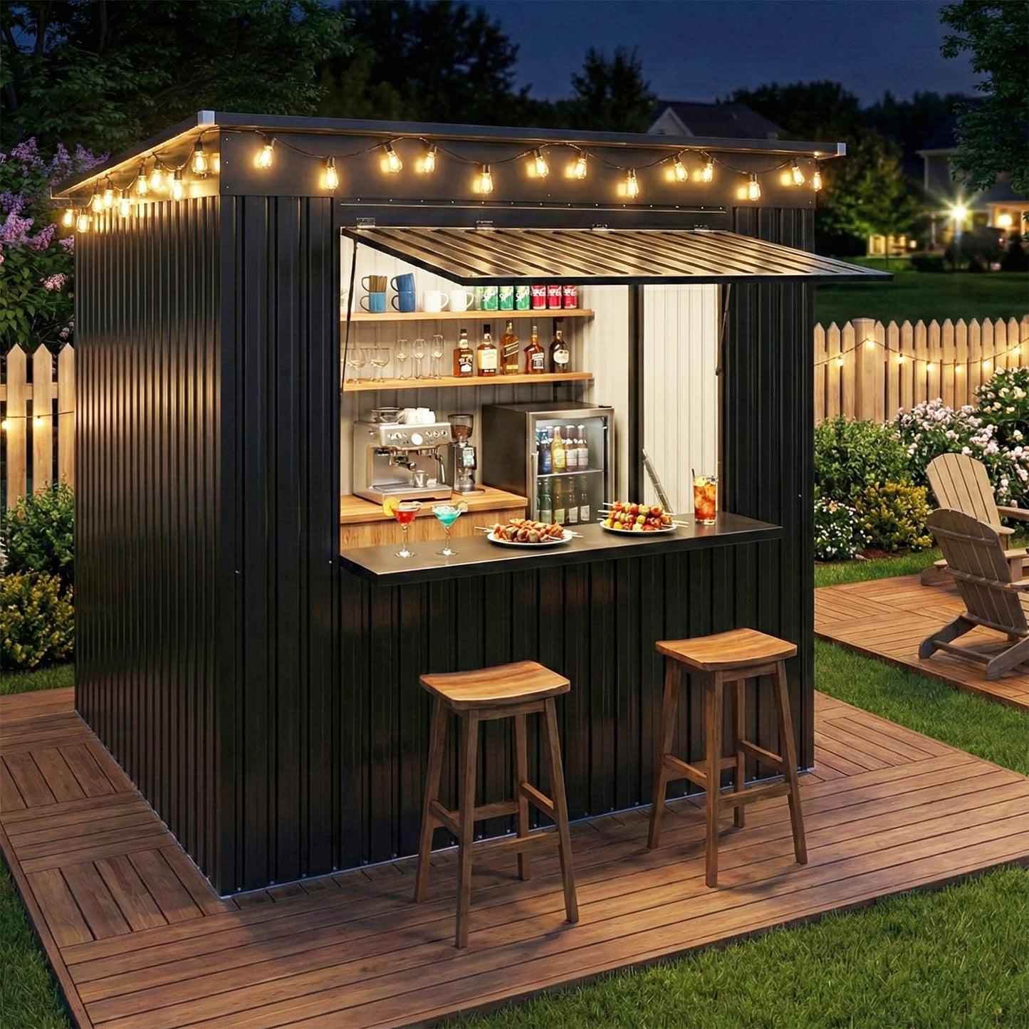 YODOLLA 8x4 FT Outdoor Storage Shed with Bar Counter, 2-in-1 Patio Metal Backyard Bar & Tool Storage Cabinet