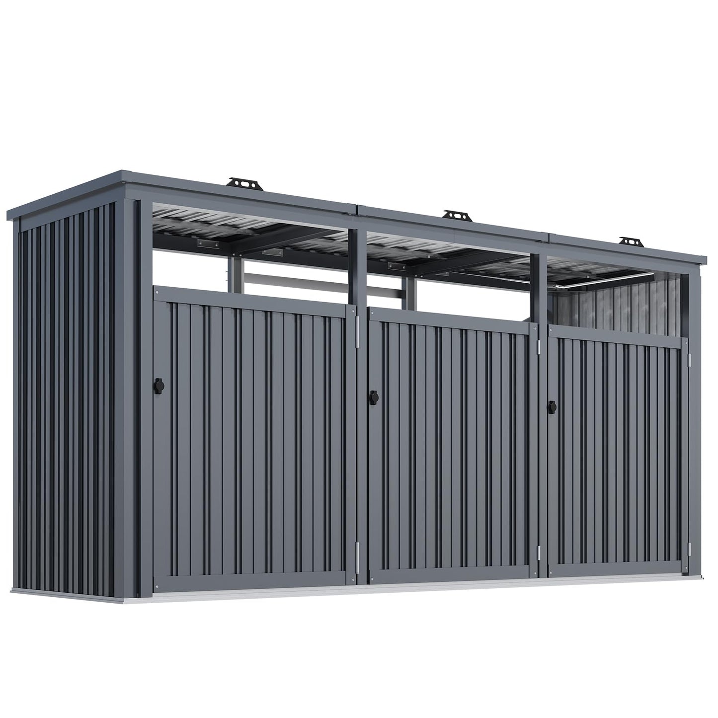 YODOLLA 7.7 x 2.6 FT Garbage Bin Storage Shed for 3 Trash Cans