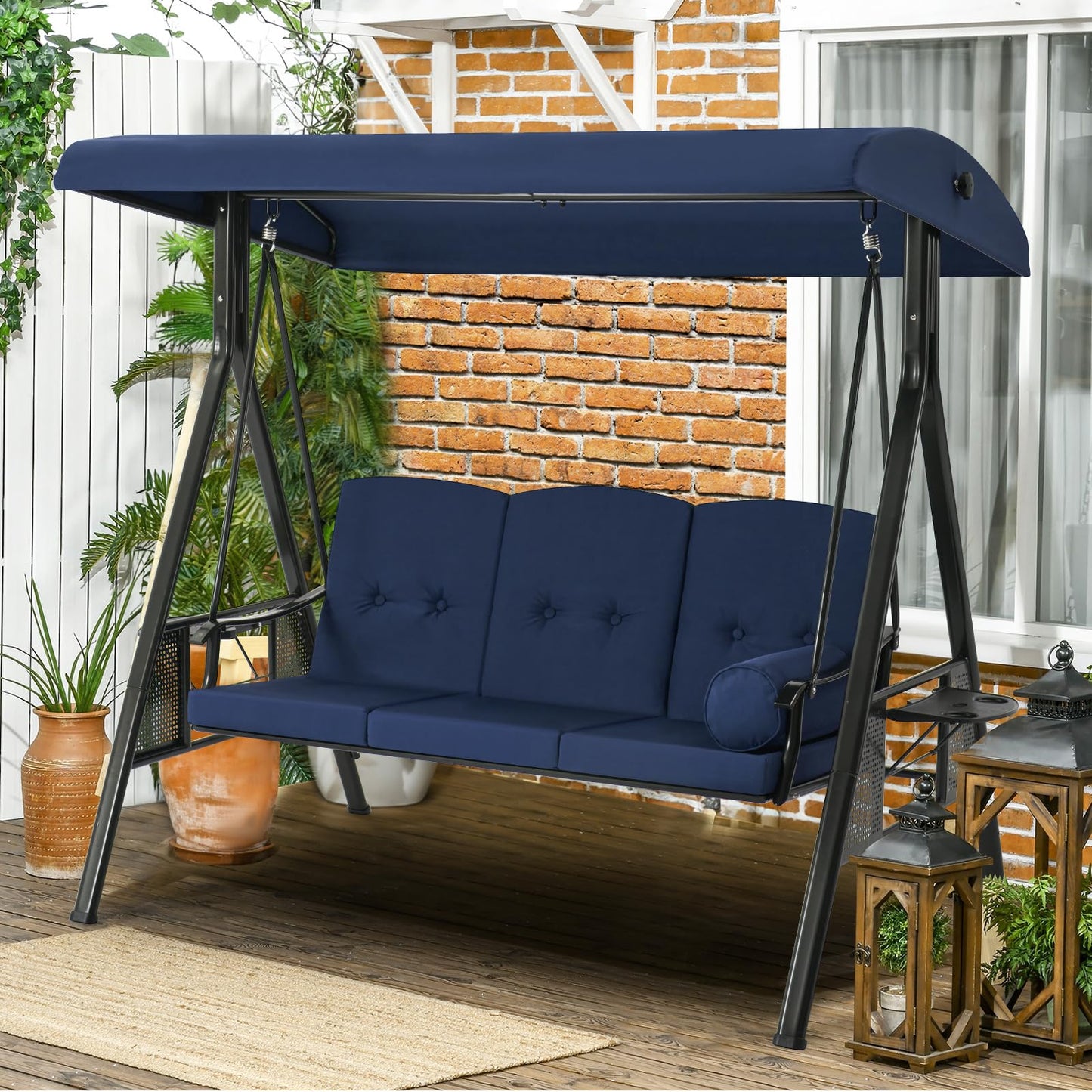 YODOLLA 3-Seat Patio Porch Swing Chair, Blue